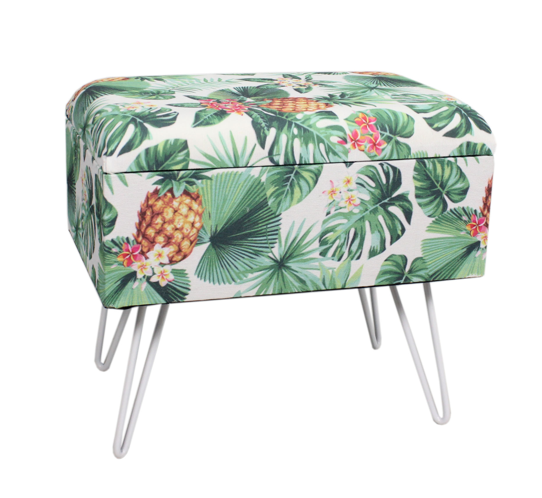 Wood & Fabric Footstool with leaf design-5598