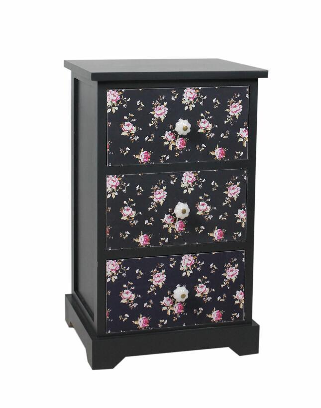 Black drawer chest, floral pattern drawers-5531