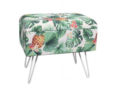 Wood & Fabric Footstool with leaf design-5598
