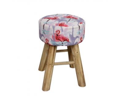Wood & Fabric Footstool with leaf design-5594