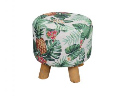 Wood & Fabric Footstool with leaf design-5593
