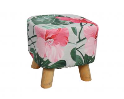 Wood & Fabric Footstool with leaf design-5591