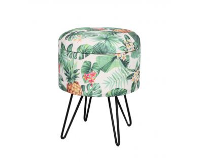 Wood & Fabric Footstool with leaf design-5715