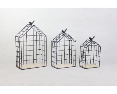 Set of 3 bird metal & wood Shelf -5241-1